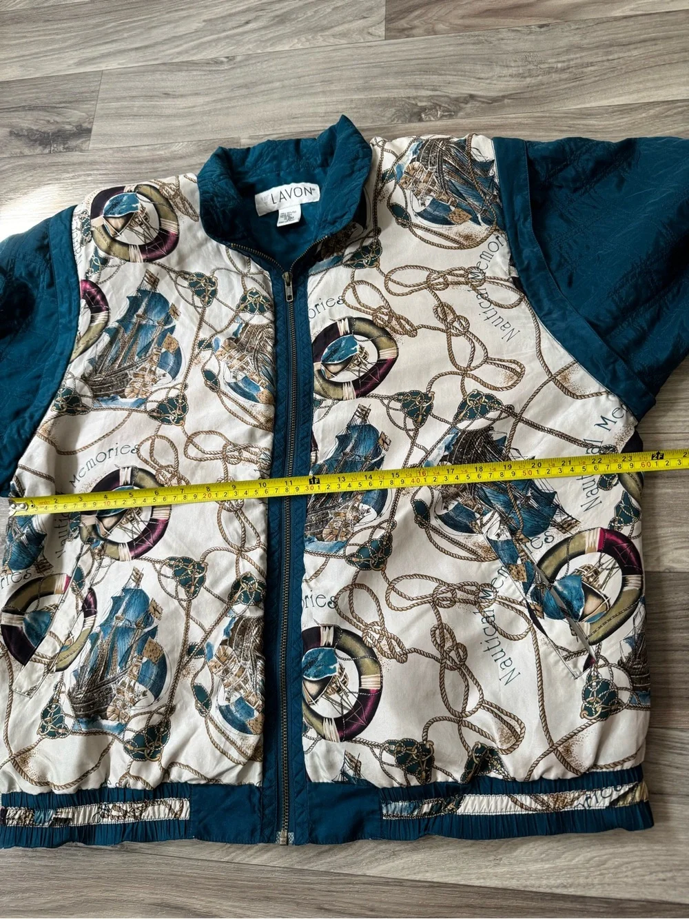 Vintage 100% Silk Novelty Print Nautical Bomber Jacket Convertible Vest Coastal